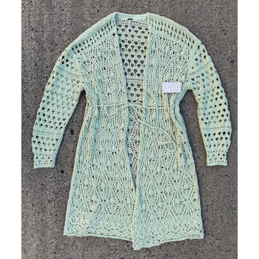 New Free People Green Crochet Cardigan Sweater